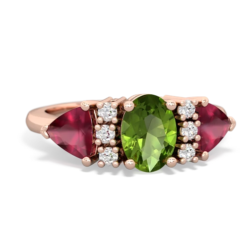 Genuine Peridot with Genuine Ruby and Genuine Ruby Antique Style Three Stone ring