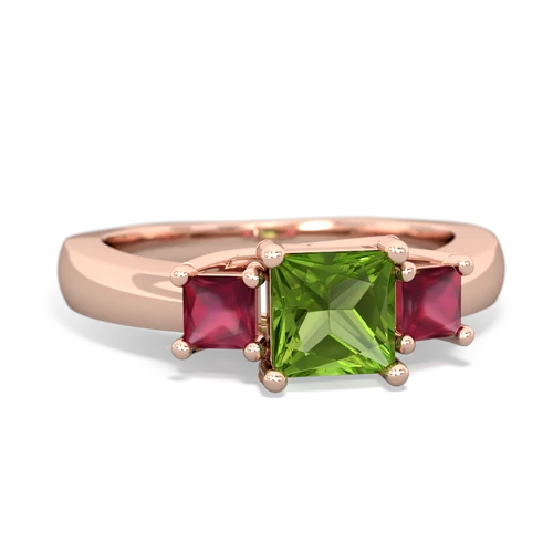 Peridot Genuine Peridot with Genuine Ruby and  Three Stone Trellis ring Ring