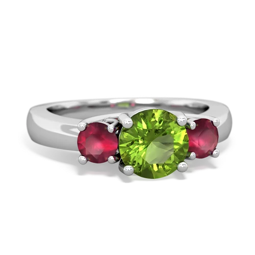 Peridot Genuine Peridot with Genuine Ruby and  Three Stone Trellis ring Ring