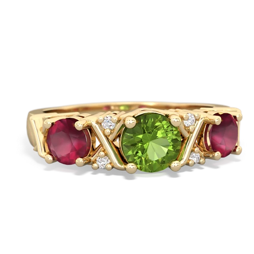 Genuine Peridot with Genuine Ruby and Genuine Ruby Hugs and Kisses ring