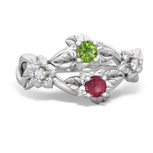 Peridot Genuine Peridot with Genuine Ruby Sparkling Bouquet ring Ring