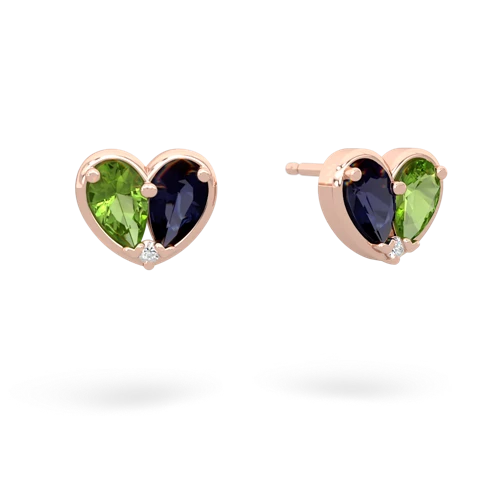 peridot-sapphire one heart earrings