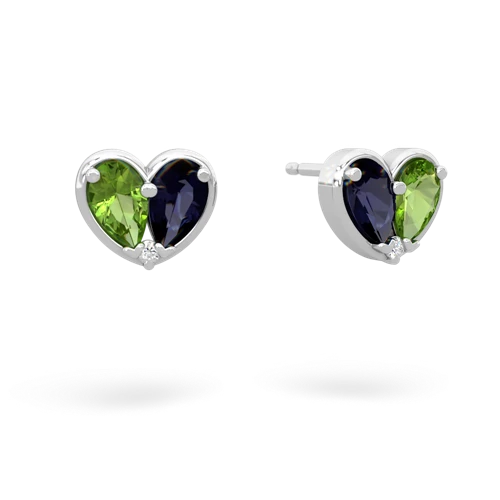peridot-sapphire one heart earrings