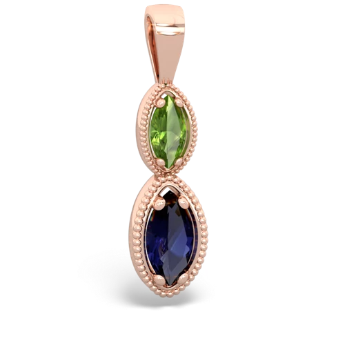 peridot-sapphire antique milgrain pendant