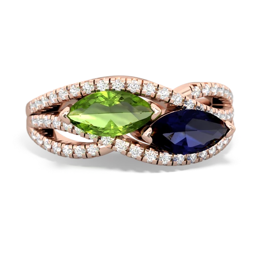 peridot-sapphire double heart ring