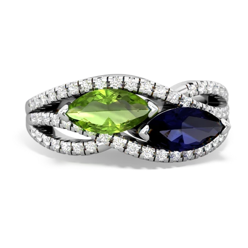 peridot-sapphire double heart ring