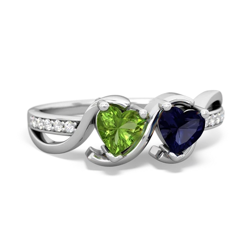 peridot-sapphire double heart ring