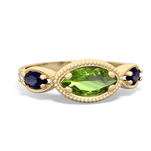 Peridot Genuine Peridot with Genuine Sapphire and Lab Created Emerald Antique Style Keepsake ring Ring