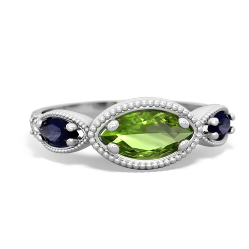 peridot-sapphire milgrain marquise ring