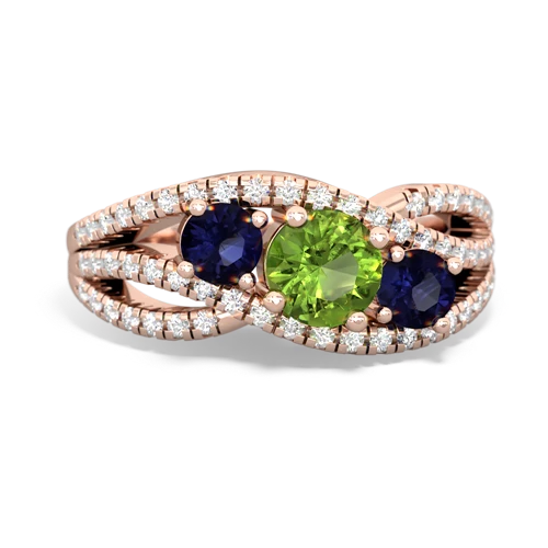 peridot-sapphire three stone pave ring