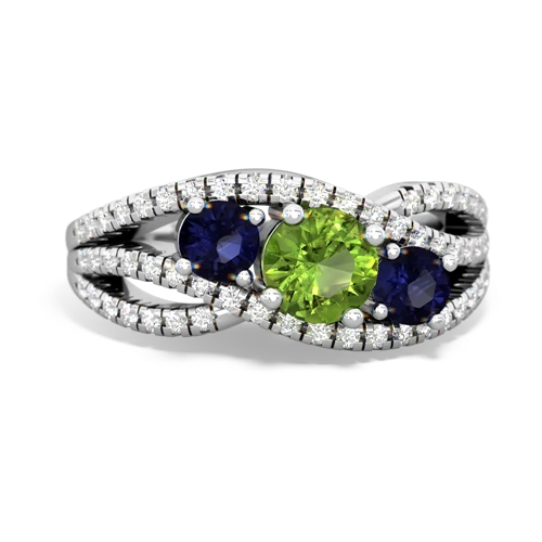 peridot-sapphire three stone pave ring