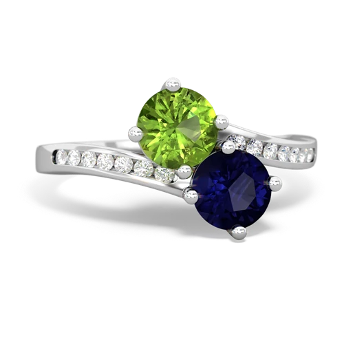 peridot-sapphire two stone channel ring