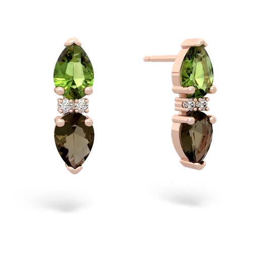 peridot-smoky quartz bowtie earrings