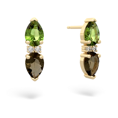 peridot-smoky quartz bowtie earrings