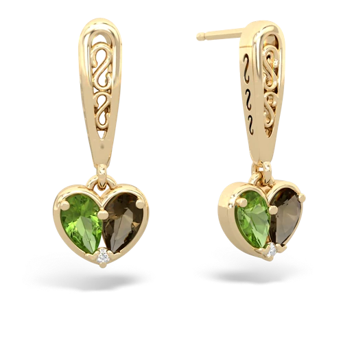 peridot-smoky quartz filligree earrings