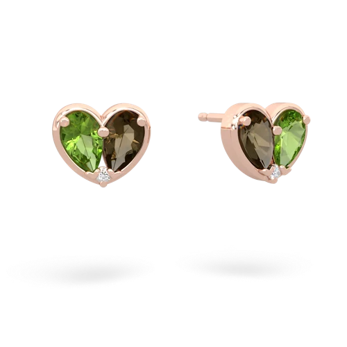 peridot-smoky quartz one heart earrings