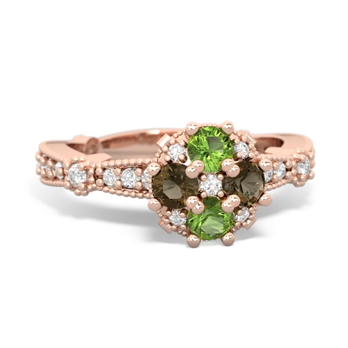 peridot-smoky quartz art deco engagement ring