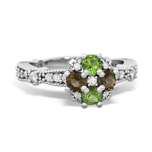 peridot-smoky quartz art deco engagement ring