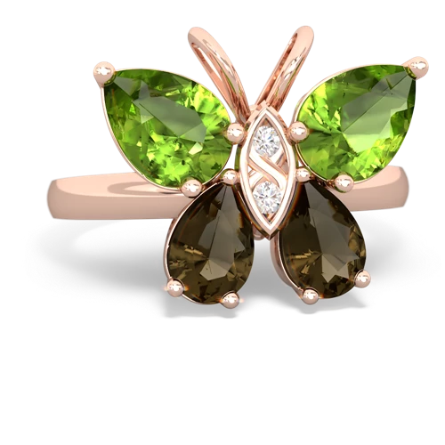 peridot-smoky quartz butterfly ring