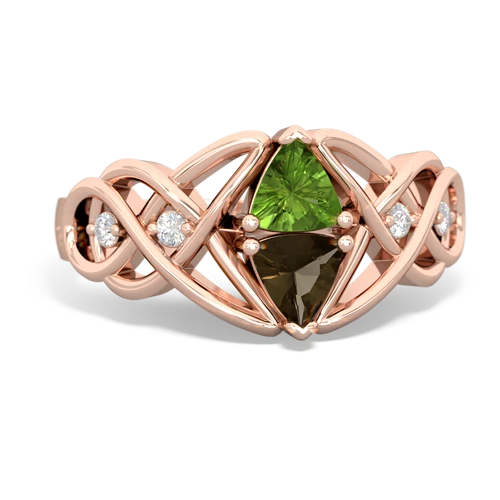 peridot-smoky quartz celtic knot ring