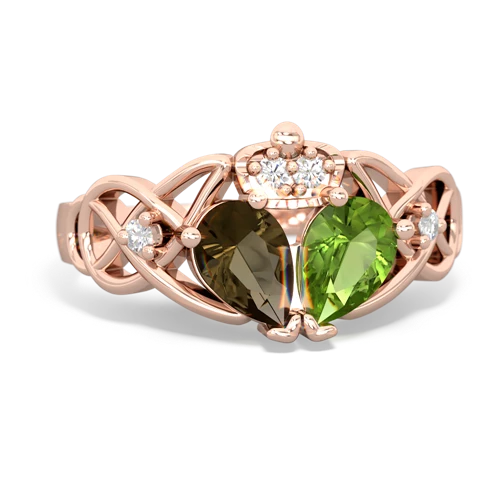 peridot-smoky quartz claddagh ring