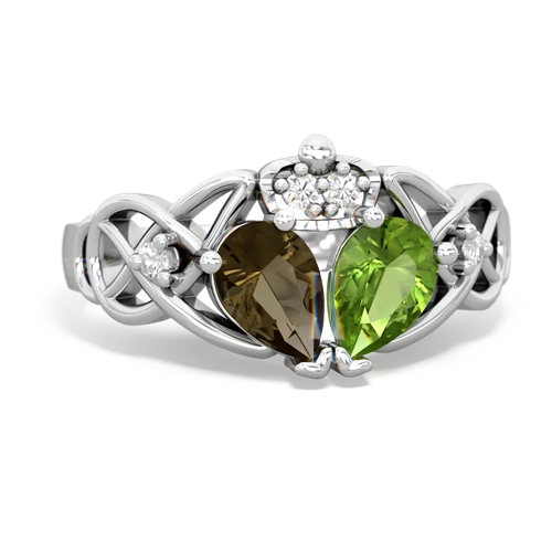 peridot-smoky quartz claddagh ring