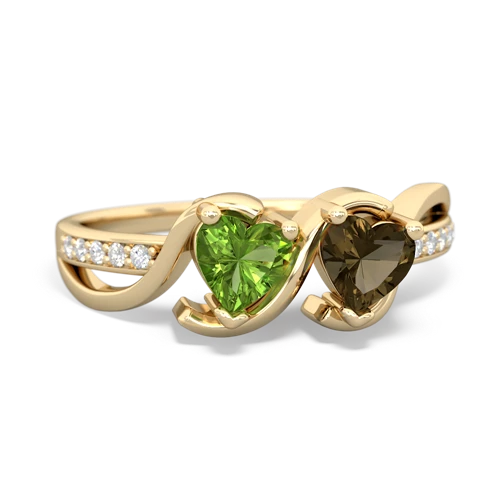 peridot-smoky quartz double heart ring