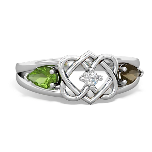 peridot-smoky quartz double heart ring