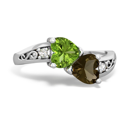 peridot-smoky quartz filligree ring