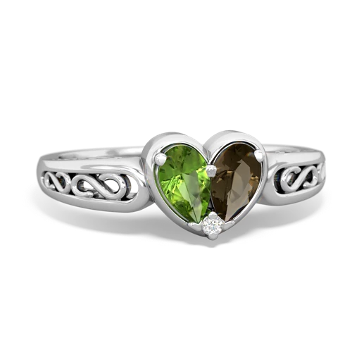 peridot-smoky quartz filligree ring