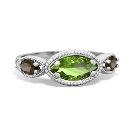 peridot-smoky quartz milgrain marquise ring