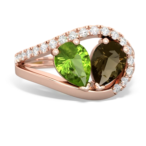 peridot-smoky quartz pave heart ring