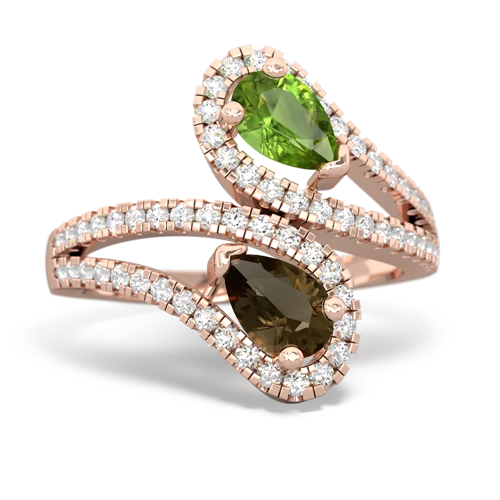 peridot-smoky quartz pave swirls ring