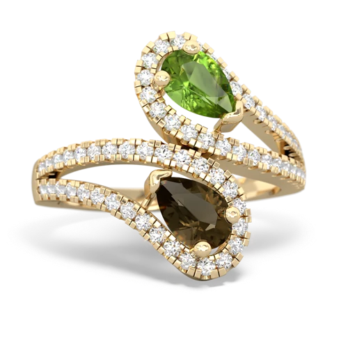 peridot-smoky quartz pave swirls ring