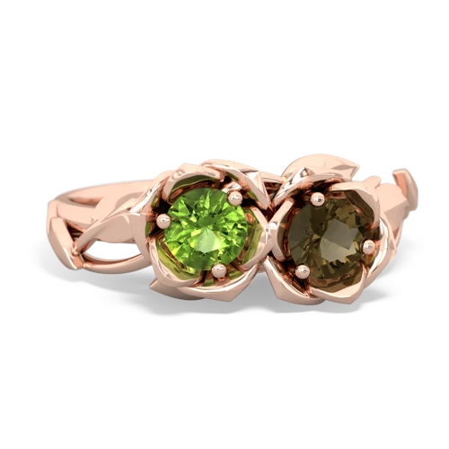 peridot-smoky quartz roses ring