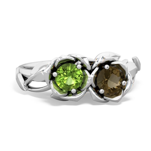 peridot-smoky quartz roses ring