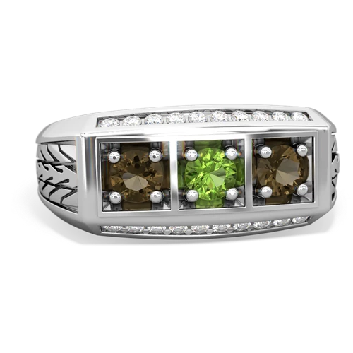 peridot-smoky quartz three stone ring