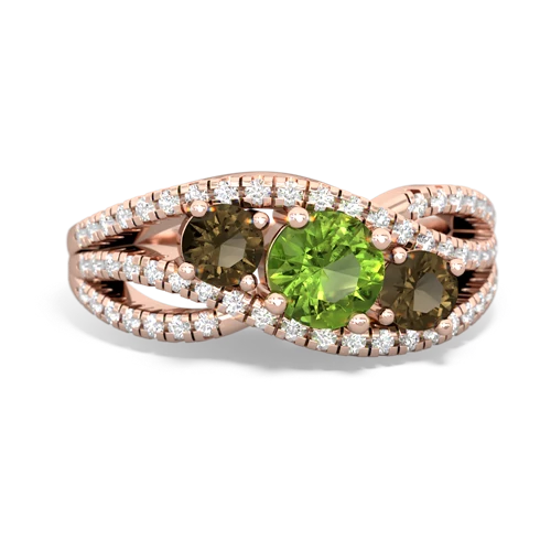 peridot-smoky quartz three stone pave ring