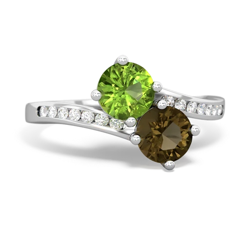 peridot-smoky quartz two stone channel ring