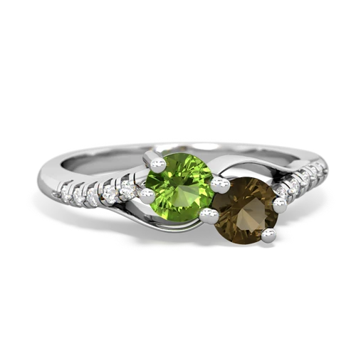 peridot-smoky quartz two stone infinity ring