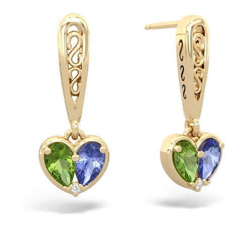 peridot-tanzanite filligree earrings