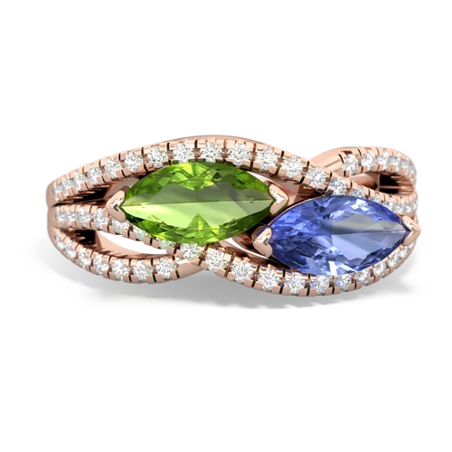 peridot-tanzanite double heart ring