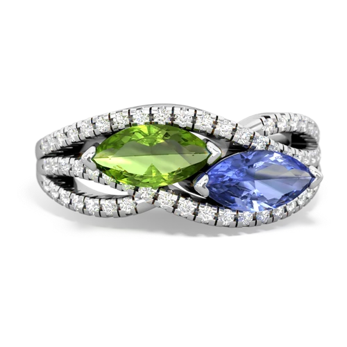 peridot-tanzanite double heart ring