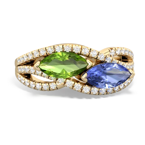 peridot-tanzanite double heart ring