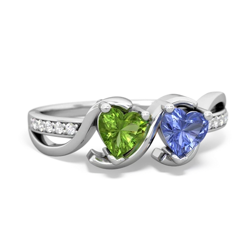 peridot-tanzanite double heart ring