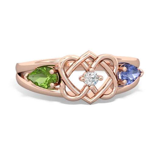 peridot-tanzanite double heart ring