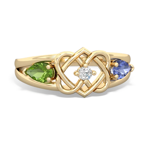 peridot-tanzanite double heart ring