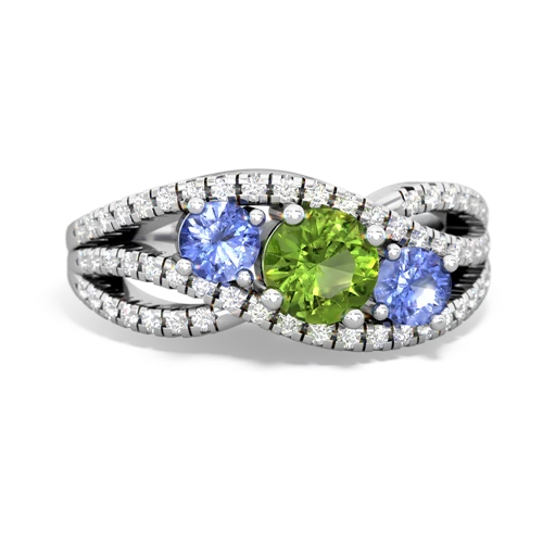 peridot-tanzanite three stone pave ring