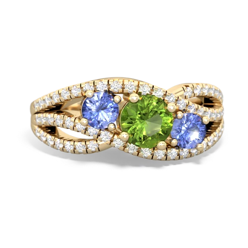 peridot-tanzanite three stone pave ring