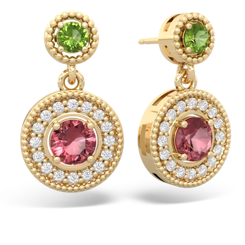 peridot-tourmaline halo earrings